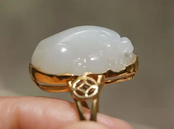 和田肉质果冻貔貅15号圈口戒指金玉狭义包金玉手饰