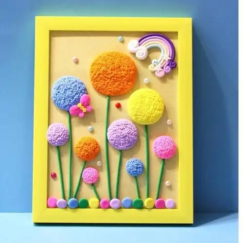 5寸 超轻粘土制作立体相框画儿童手工diy彩泥黏土画圆形木质画框作品