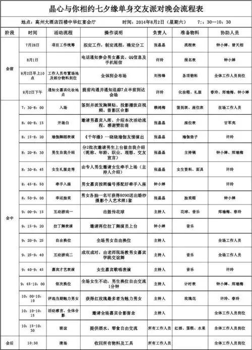 晶心与你相约七夕缘单身交友活动流程表
