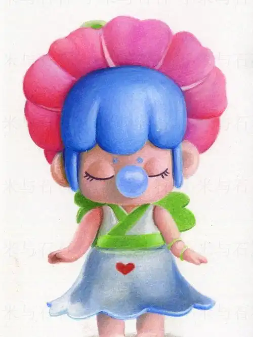 彩铅画一个盲盒娃娃的过程图