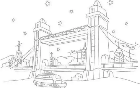 中国港澳珠大桥简笔画儿童画