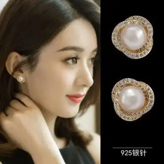 老凤祥淡水珍珠耳环新款潮复古气质耳钉女银轻奢耳饰金925银
