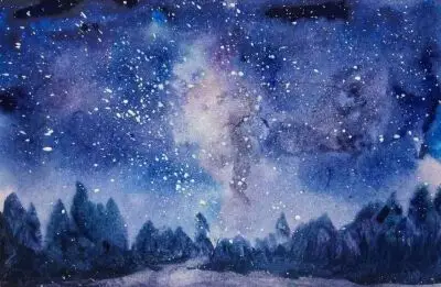 儿童画 写生 速写 重彩 色彩 黑白 创意 水彩 星空 极光 北极光 月球