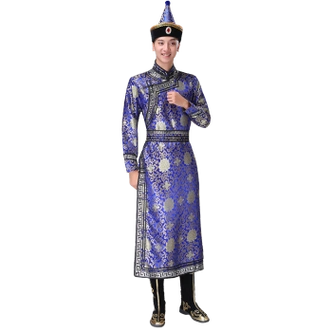菲奢兰蒙古族服装男夏装蒙古袍藏族蒙古族舞蹈演出服装少数民族风长袍