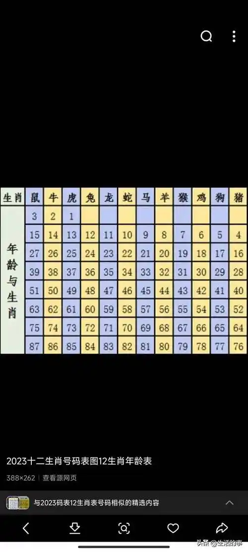 十二生肖年龄对照表