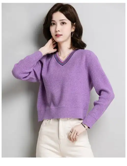 短款鸡心领小毛衣女士秋冬2021年新款高腰内搭v领上衣针织打底衫