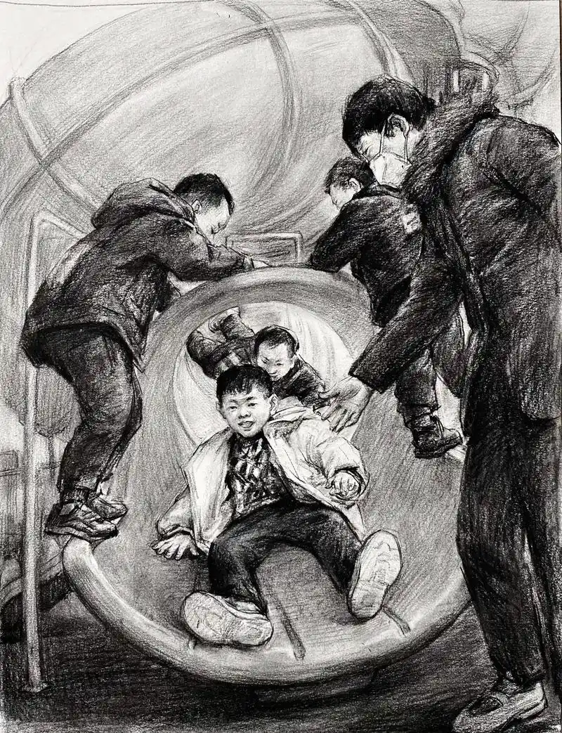 场景速写创作"童年""游乐园"#速写 #综合素质 #速写教学 - 抖音