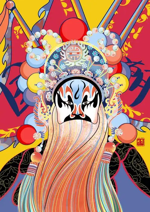 手绘国潮风京剧插画_插画师香菜子__插画师作品_涂鸦王国gracg.com