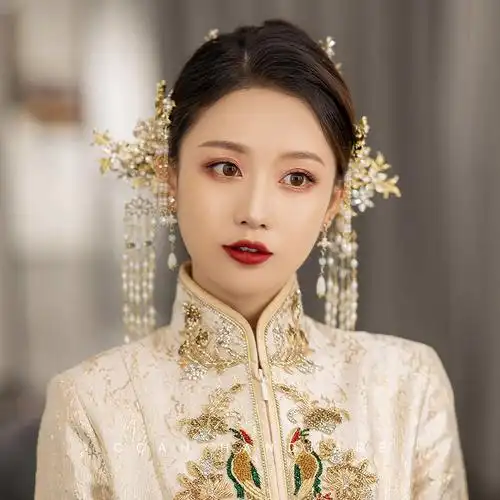 喜看新款精致金色中式秀禾头饰套装新娘结婚配饰汉服古装样片造型