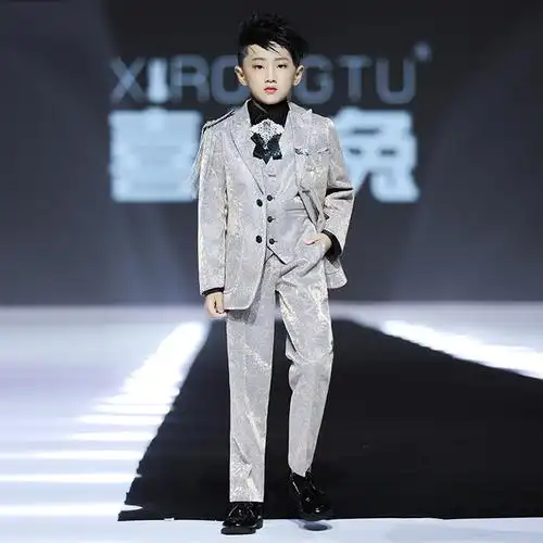男童走秀亮片西装套装三件件套儿童主持礼服西服