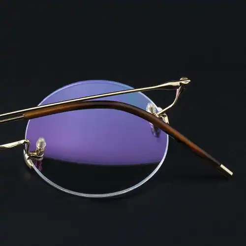 18k金眼镜架 无框圆框私人黄金眼镜框 商务近视眼镜男