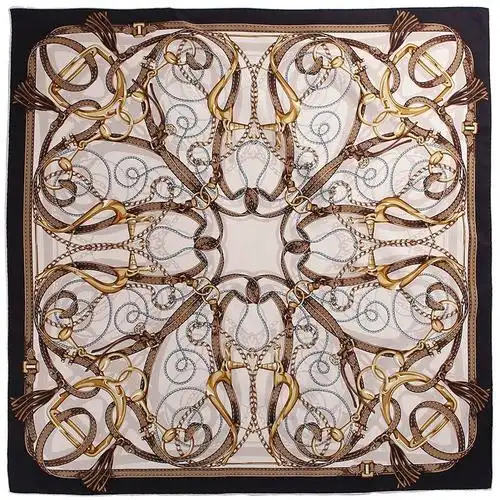 gucci 古驰 女士棕色真丝金色锁扣图案丝巾 323108 3g001 9560