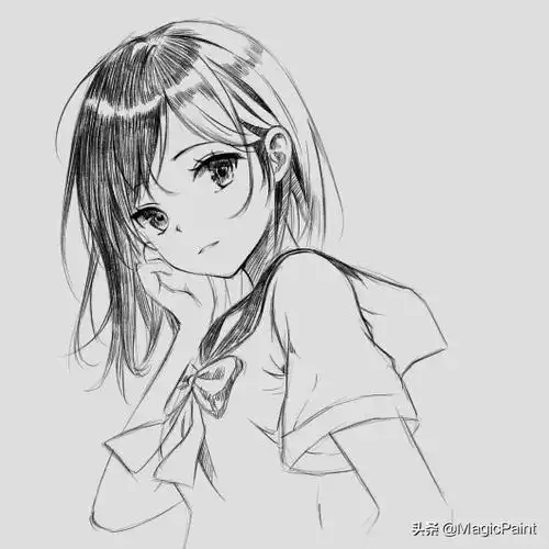 教你手绘一张校园风动漫披肩发女孩 铅笔风格非常漂亮