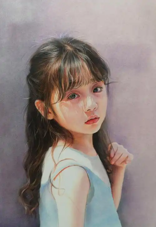 彩铅和色粉是一对恋人.《穿碎花裙的小女孩》