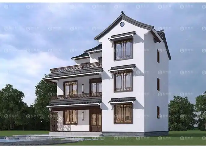 墅帮帮别墅设计图纸三层中式仿古农村自建房房屋建造施工图纸外观效果