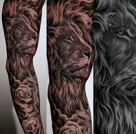 健壮男手臂霸气半甲狮子纹身图案