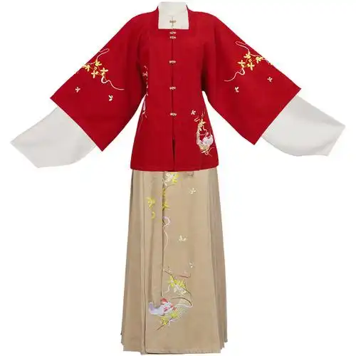 中国风古装汉服女春秋季齐腰襦裙全套明制方领对襟坦领半臂马面裙