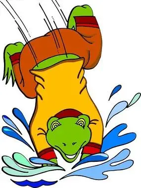 卡通画跃入水中的青蛙