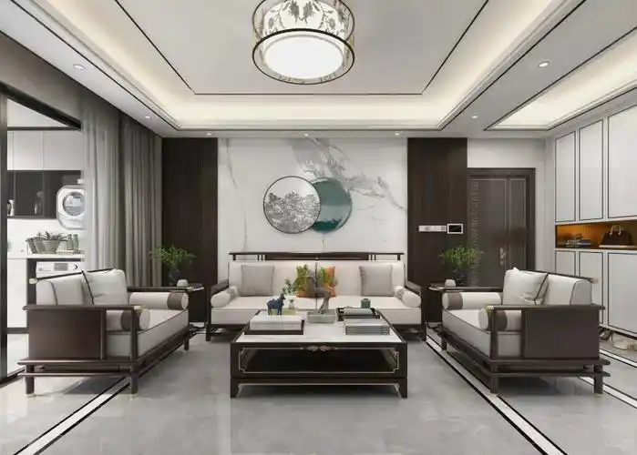 中式风格家庭客厅吊顶设计效果图