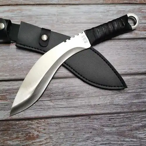 尼泊尔军弯刀户外军工刀退役狗腿随身刀龙骨直刀特战刀弯刀锻纹一体黑