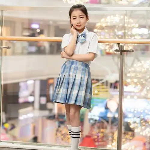 女童jk裙子儿童短裙小学生半身裙学院风小女孩格子百褶裙套装格裙