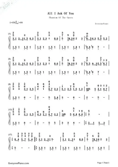 all i ask of you-歌剧魅影ost-钢琴谱文件(五线谱,双手简谱,数字谱