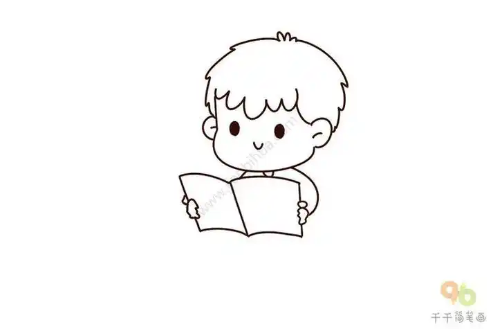 小朋友的一天之看书简笔画小朋友简笔画