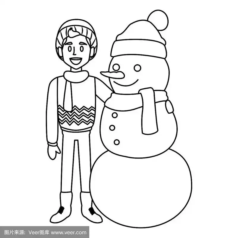 卡通,冬天,男孩,雪人,贺卡