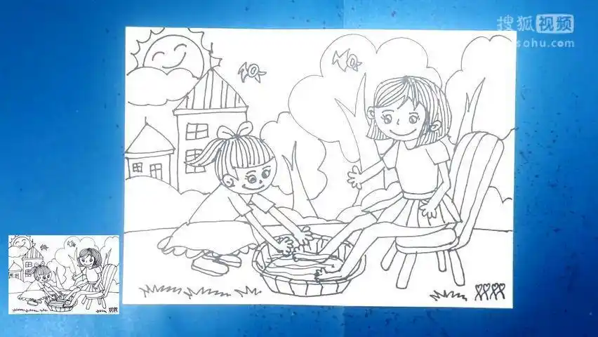 女孩给妈妈洗脚简笔画