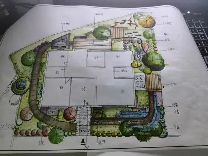 室外景观别墅马克笔手绘平面图设计