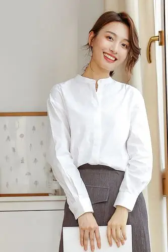 恒源祥白色长袖衬衫女春纯棉立领防晒开衫外套宽松外搭冷淡风衬衣