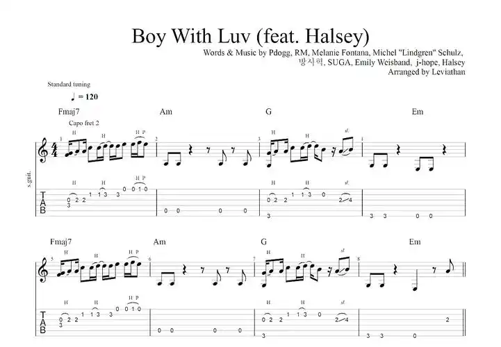 boy with luv曲谱预览图