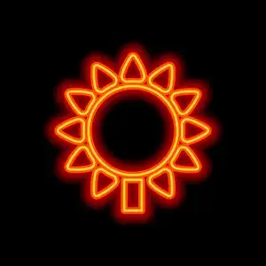 向日葵植物. 自然图标. 黑色背景上的橙色霓虹灯风格. 灯图标插画