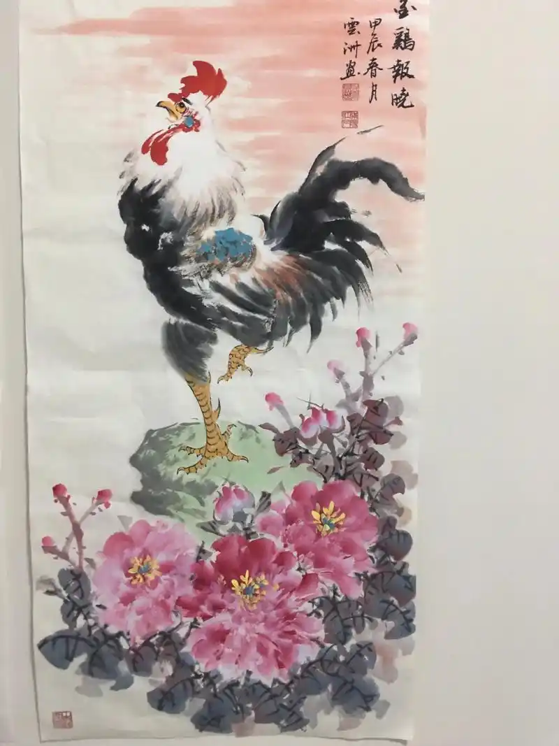 画完成两张,金鸡报晓,国色天香#感受国画的意境之美 #花开富 - 抖音