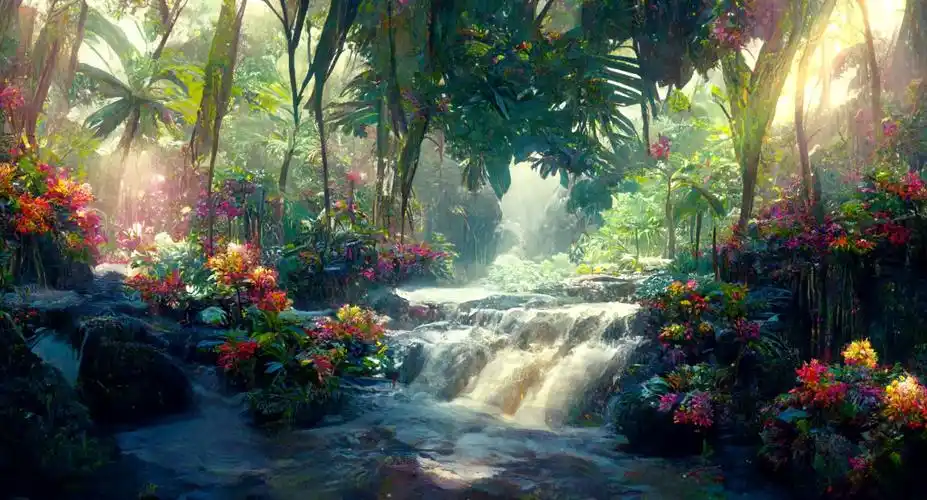 wallpaperengine热带雨林溪流奇幻风绘图动态壁纸