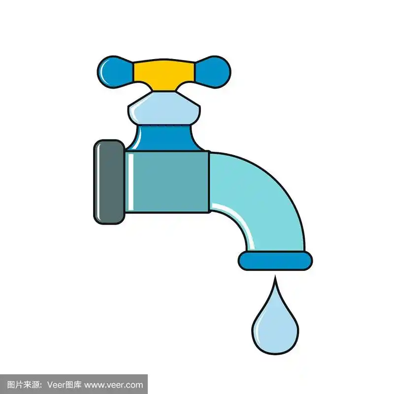 水龙头与水滴在白色背景