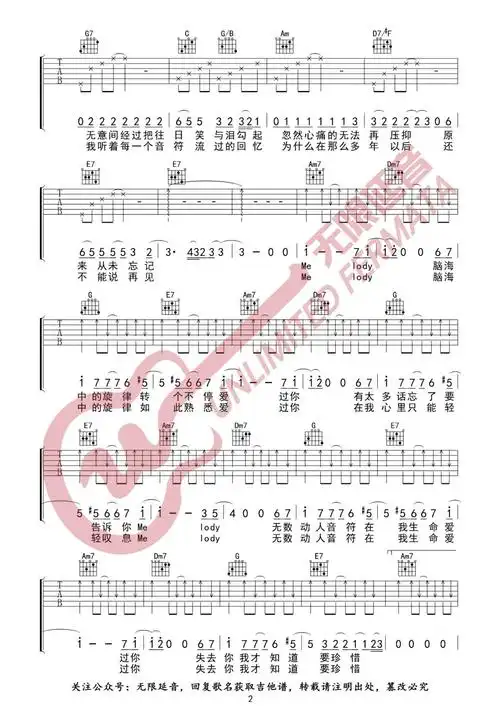 melody吉他谱_陶喆_c调六线谱_无限延音图片谱_木木吉他网