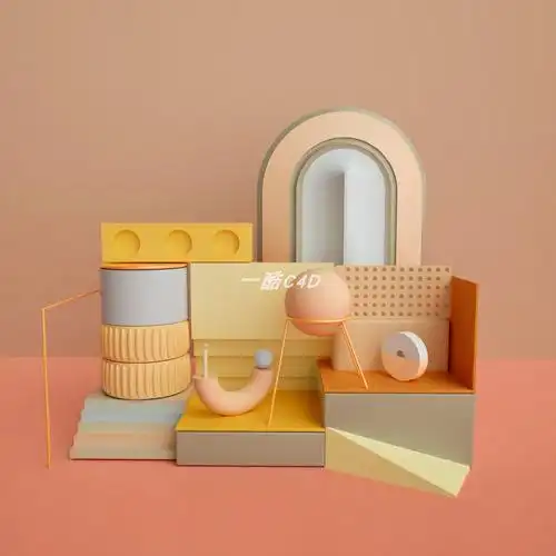 一酷c4d电商装修卡通立体几何场景c4d模型3d渲染海报设计素材072