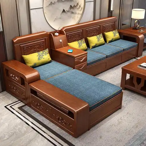 采百木(caibaimu)实木沙发客厅实木沙发现代新中式储物冬夏两用小户型