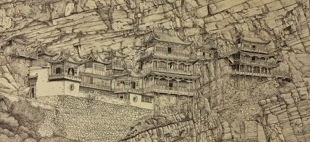 钢笔手绘——山西悬空寺