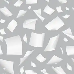 无缝矢量背景与飞行,飘落,分散办公室白色纸页,文件照片