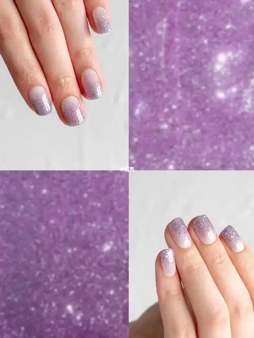 紫色星夜爆闪碎钻胶美甲