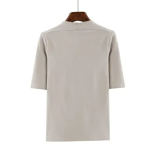 春季新款小深v领中袖修身内搭t恤纯白纯棉五分袖打底衫体恤上衣女