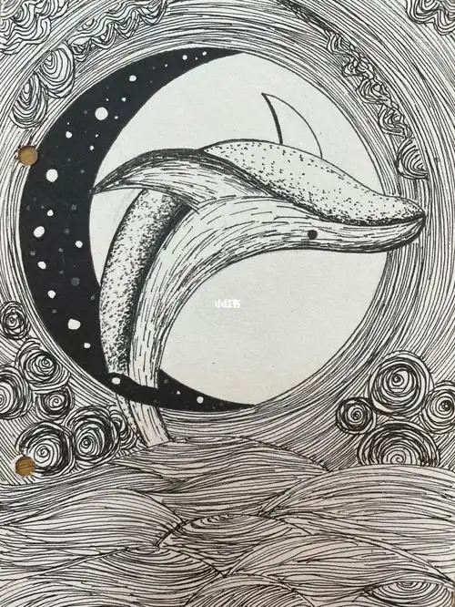 黑白线条装饰画·鲸