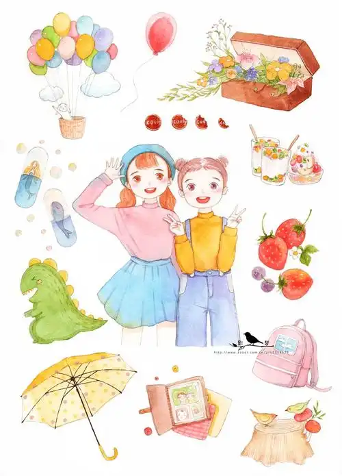 水彩贴纸闺蜜主题