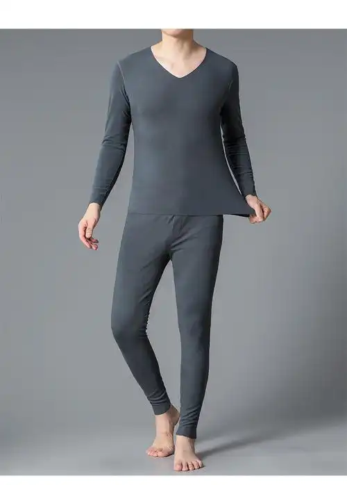 恒源祥德绒秋衣秋裤男套装大v领无痕保暖内衣内裤德容发热线衣线裤