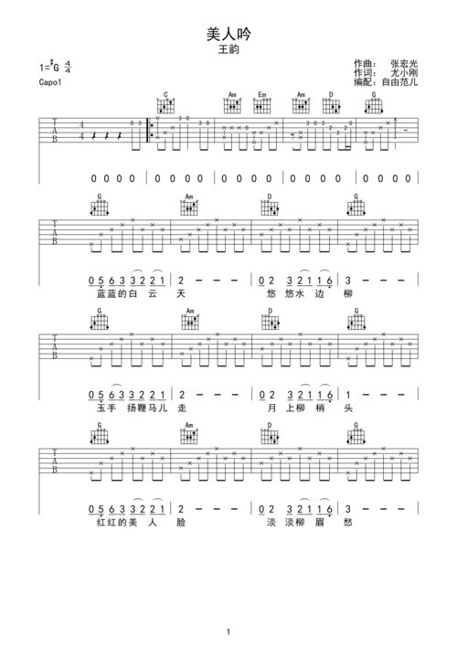 王韵《美人吟》吉他谱