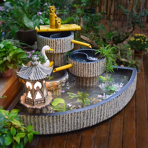 户外流水摆件太阳能庭院小水水景花园布置角落摆件