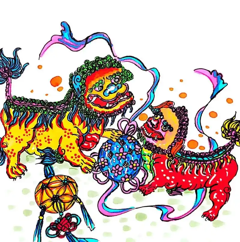 狮子滚绣球 儿童画.新年画 创意儿童画#图文伙伴计划 #创意 - 抖音