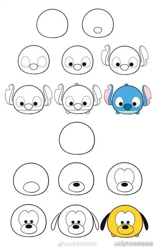 一组用圆圈画迪士尼的卡通动漫人物简笔画可爱的米妮迪士尼卡通人物简